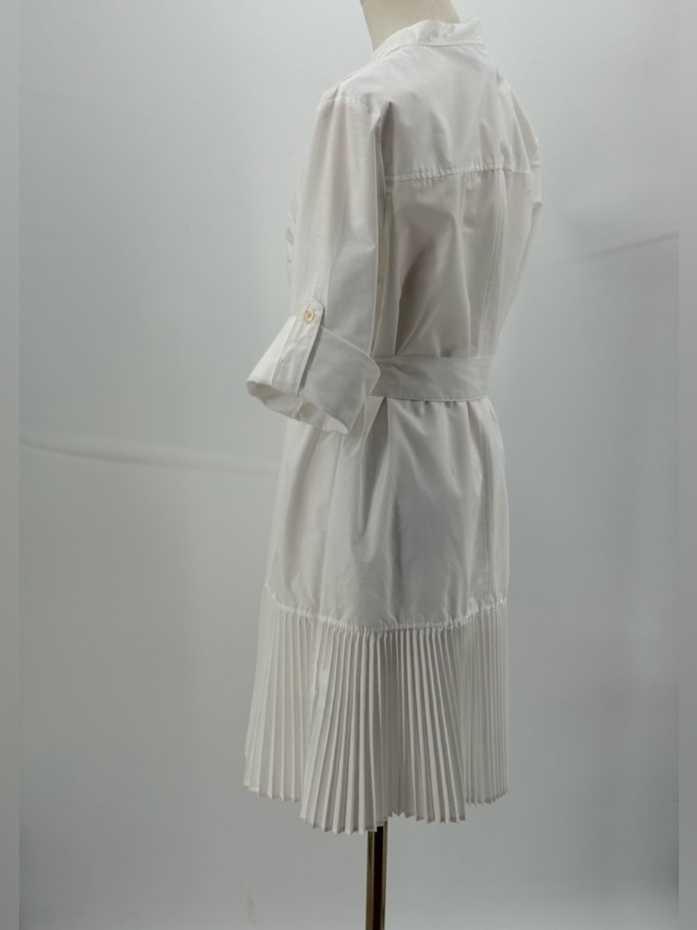 Banana Republic White Pleated Shirt Mini Dress  Button Front & Belted Waist SZ M - Picture 9 of 15